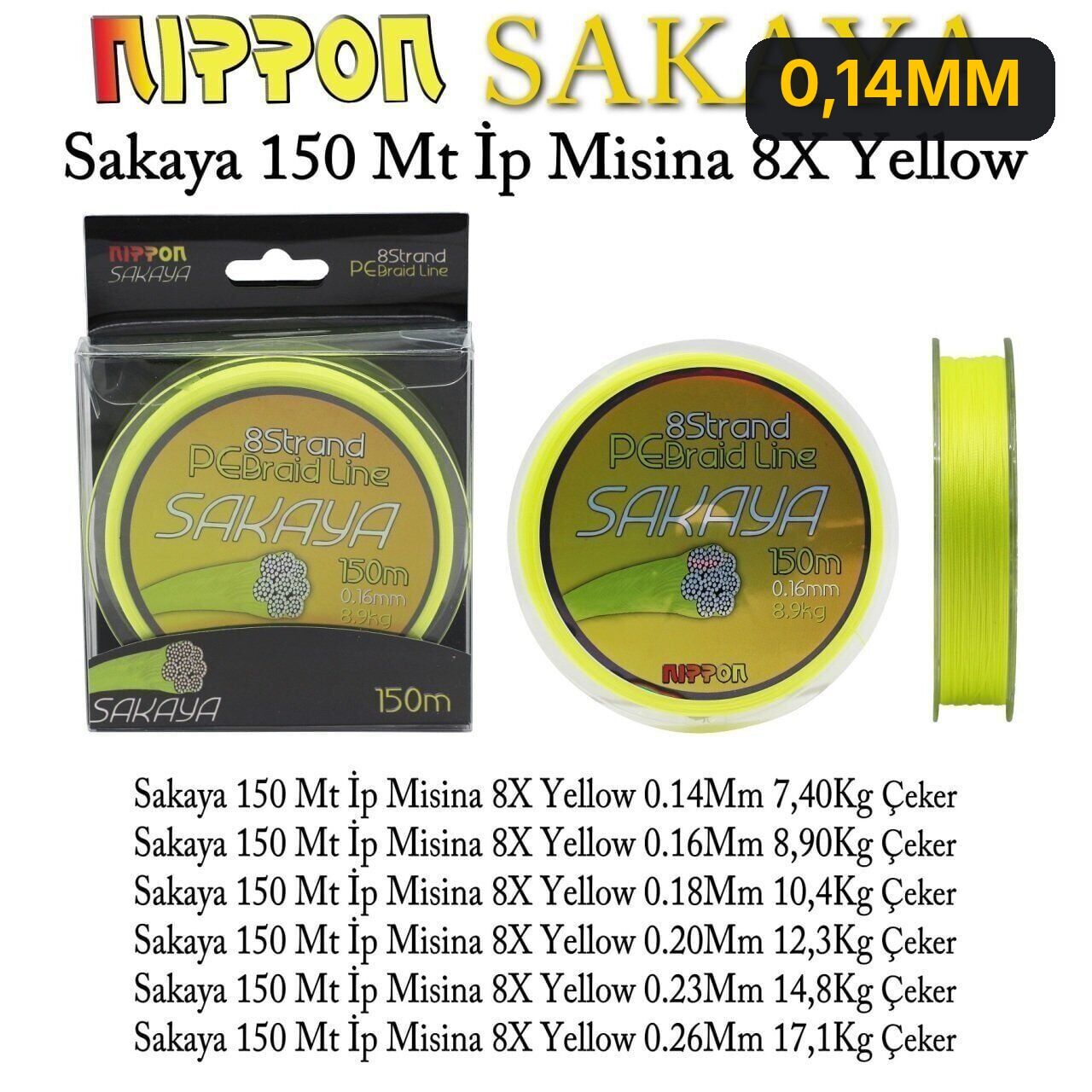 Nippon Sakaya 150 Mt İp Misina 8X Yellow 0,14MM