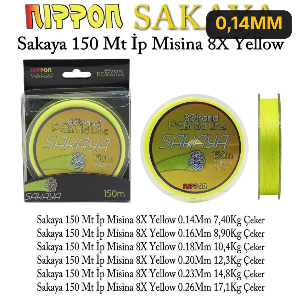 Nippon Sakaya 150 Mt İp Misina 8X Yellow 0,14MM