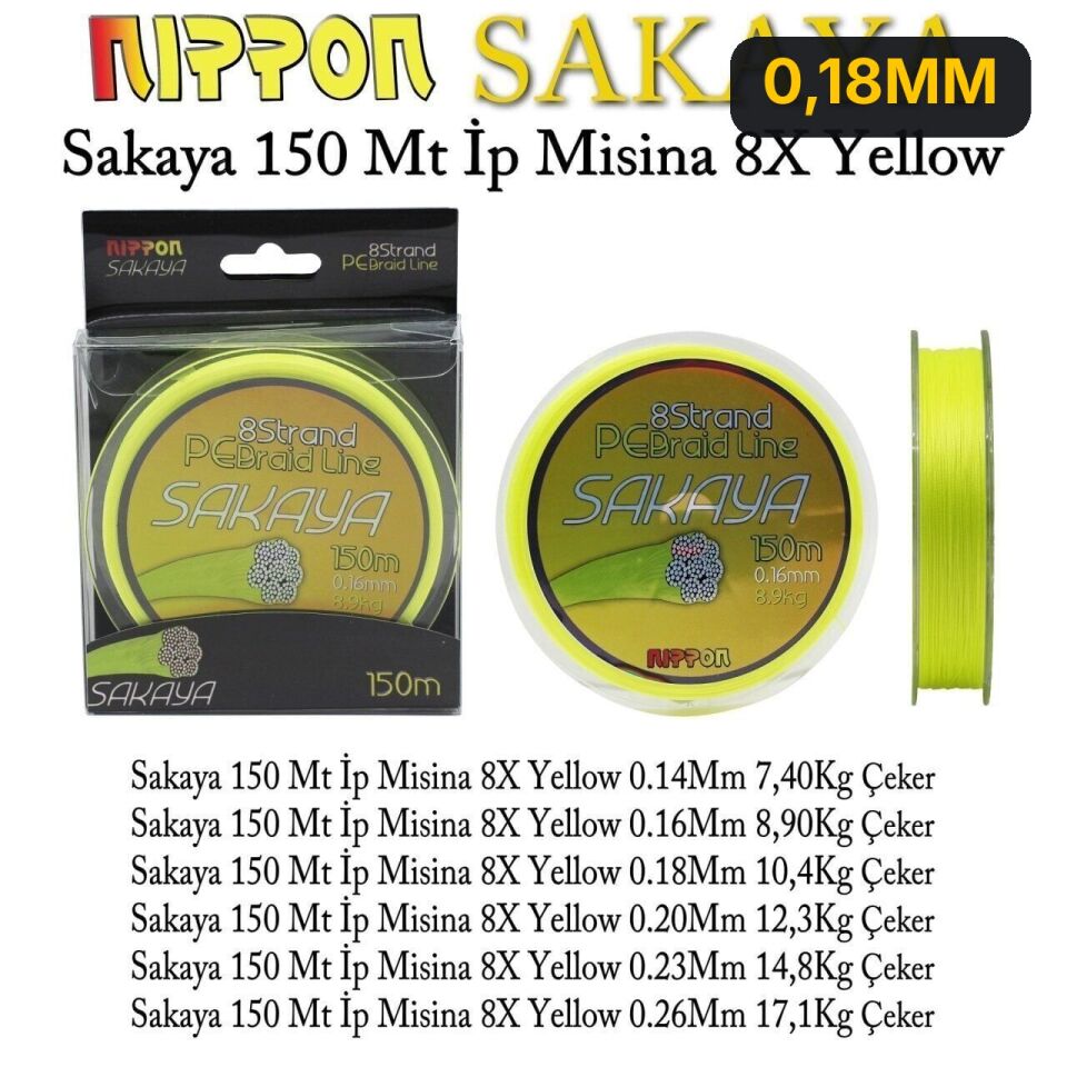 Nippon Sakaya 150 Mt İp Misina 8X Yellow 0,18MM