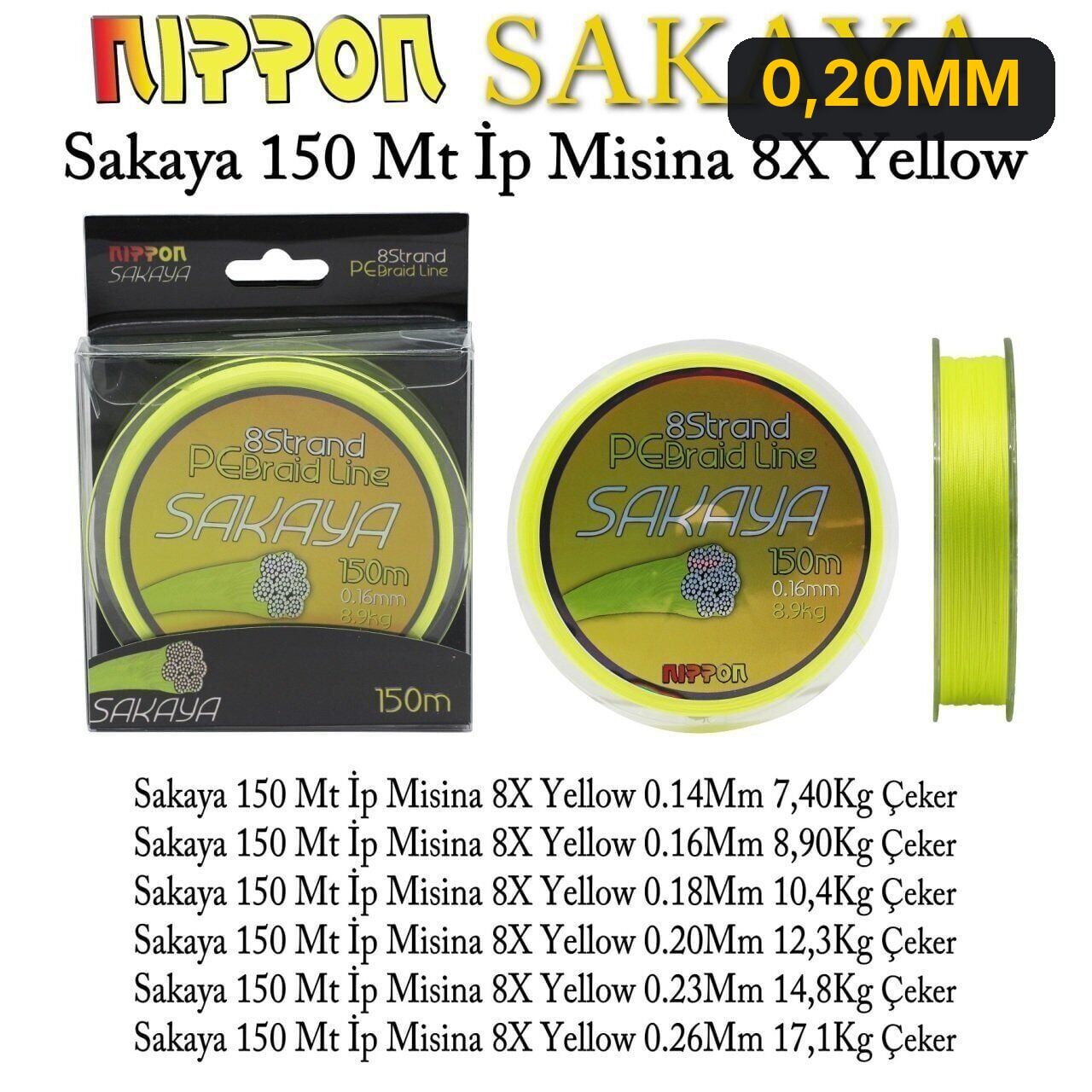 Nippon Sakaya 150 Mt İp Misina 8X Yellow 0,20MM