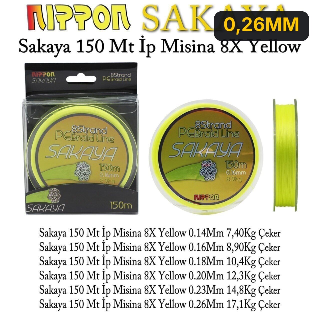 Nippon Sakaya 150 Mt İp Misina 8X Yellow 0,26MM