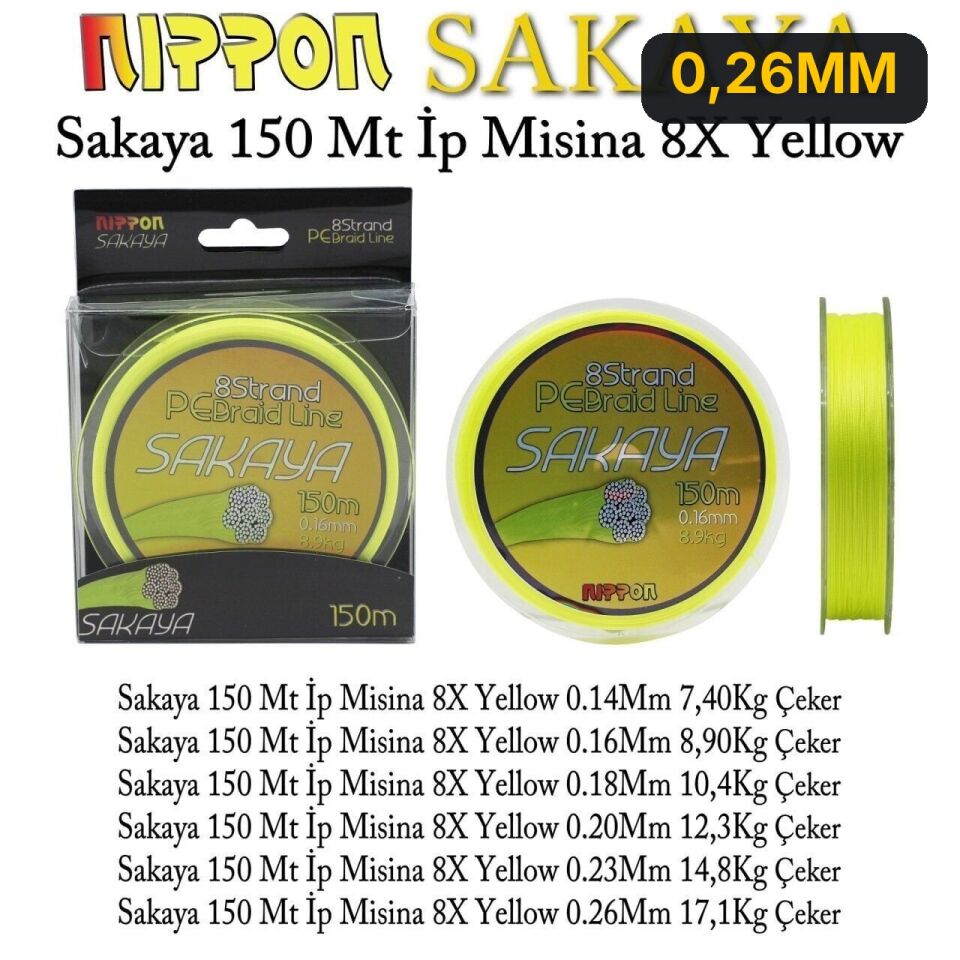 Nippon Sakaya 150 Mt İp Misina 8X Yellow 0,26MM