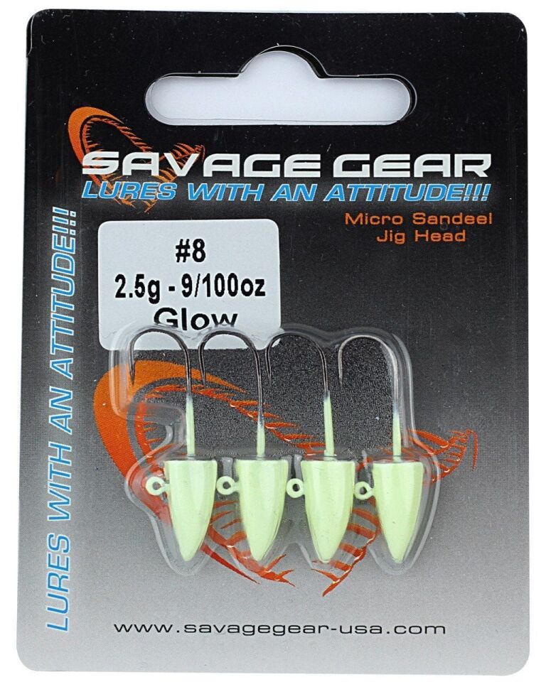 Savage Gear LRF Micro Sandeel Jighead Glow 4 Adet #8 3 GR