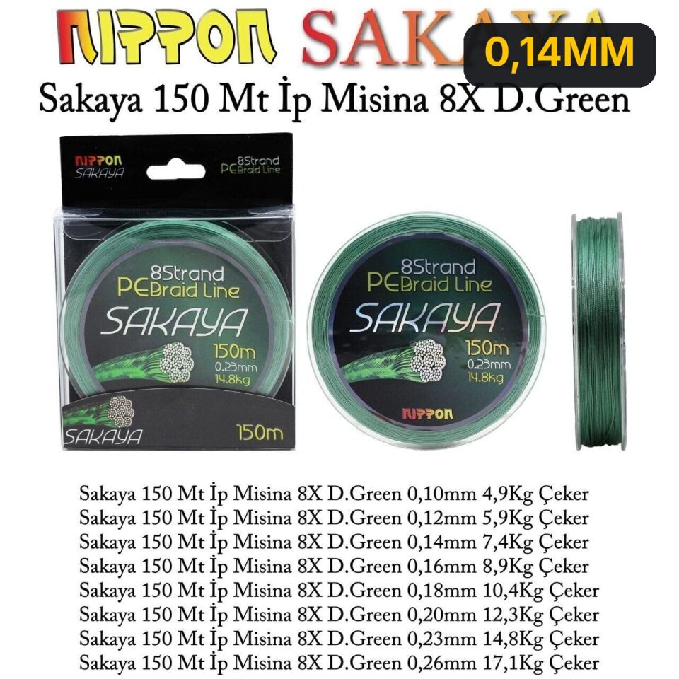 Nippon Sakaya 150 Mt İp Misina 8X D.Green 0,14MM