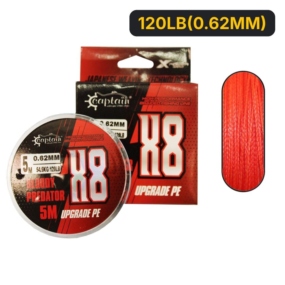 Captain Hook Line 8X Upgrade PE Bloody Predatör Assist İpi 5mt Kırmızı 120LB(0.62MM)