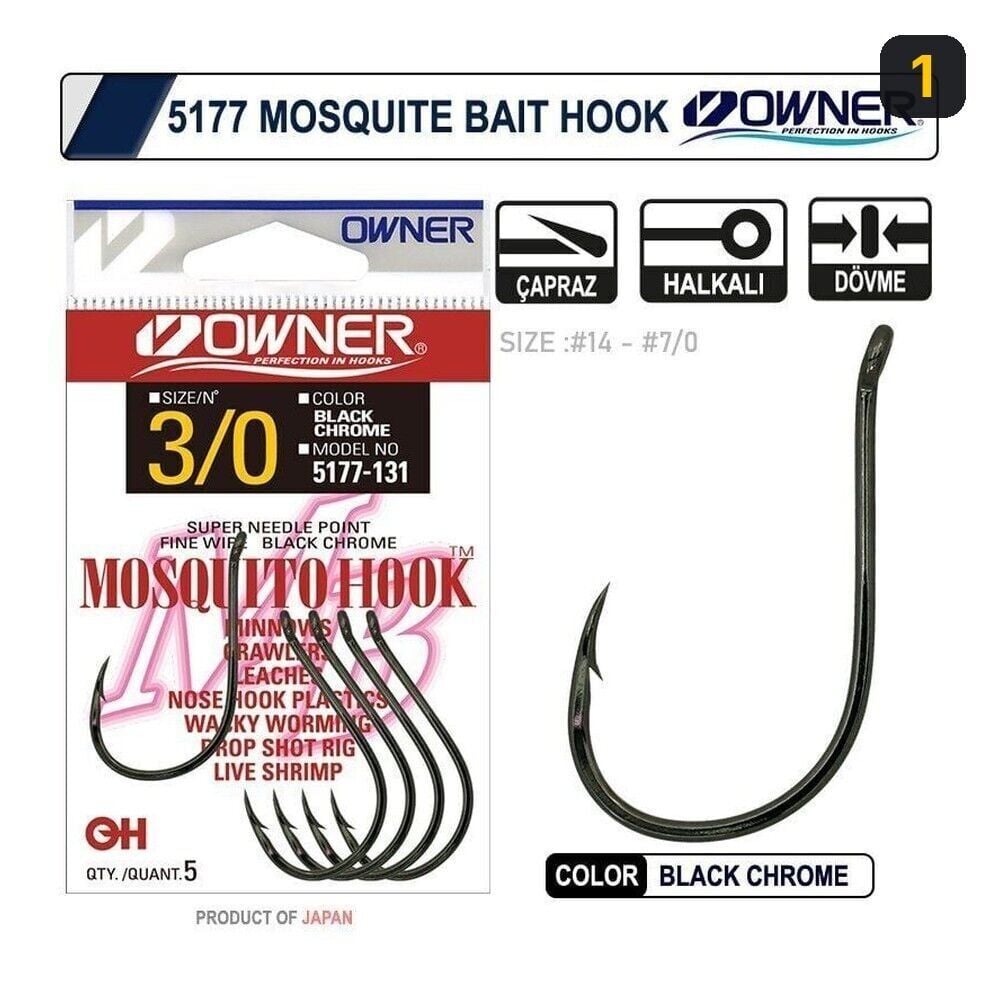 Owner 5177 Mosquito Hook Black Chrome Sinek İğne 1