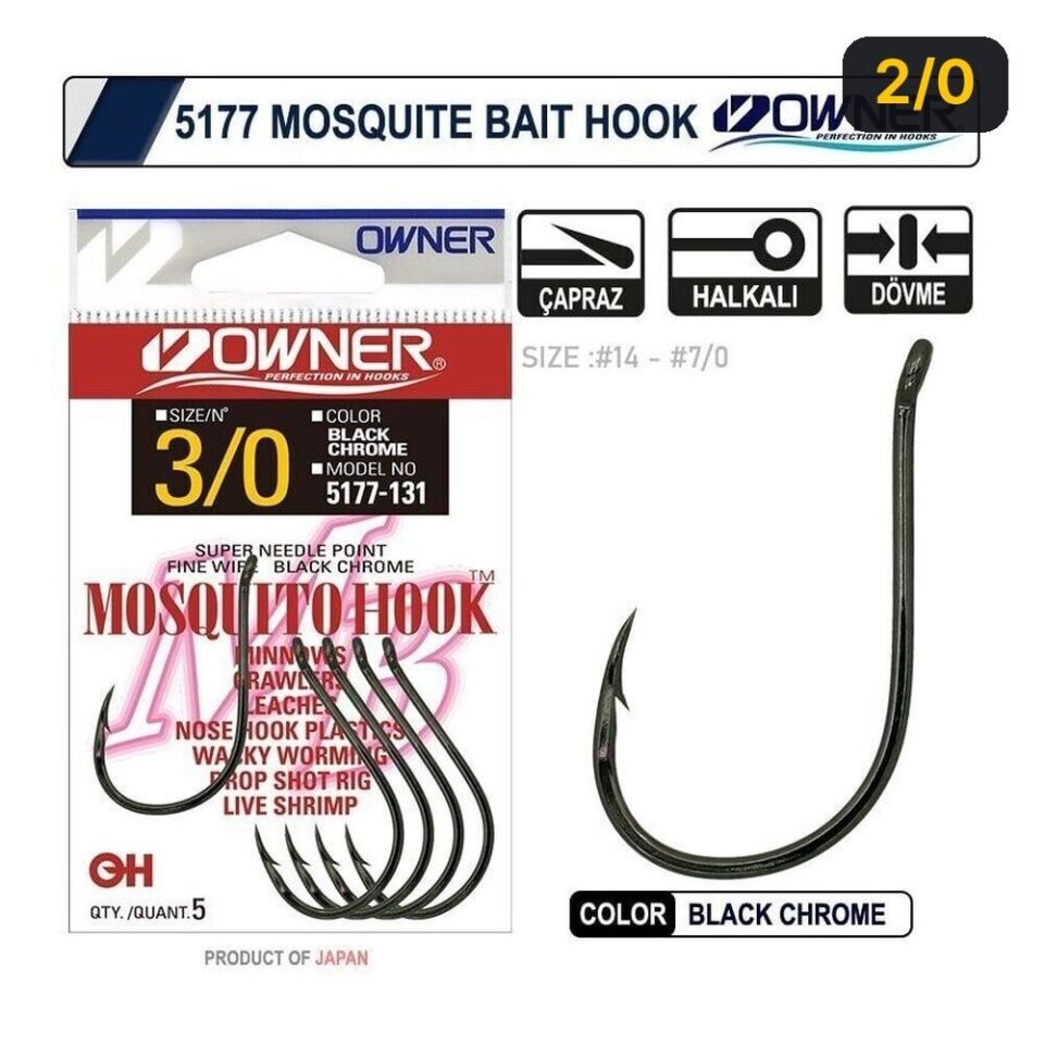 Owner 5177 Mosquito Hook Black Chrome Sinek İğne 2/0