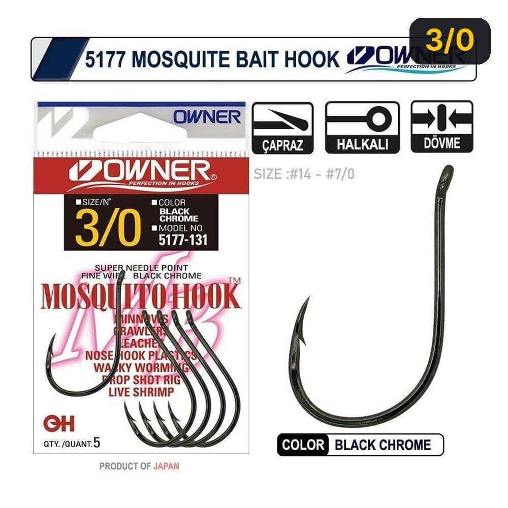 Owner 5177 Mosquito Hook Black Chrome Sinek İğne 3/0