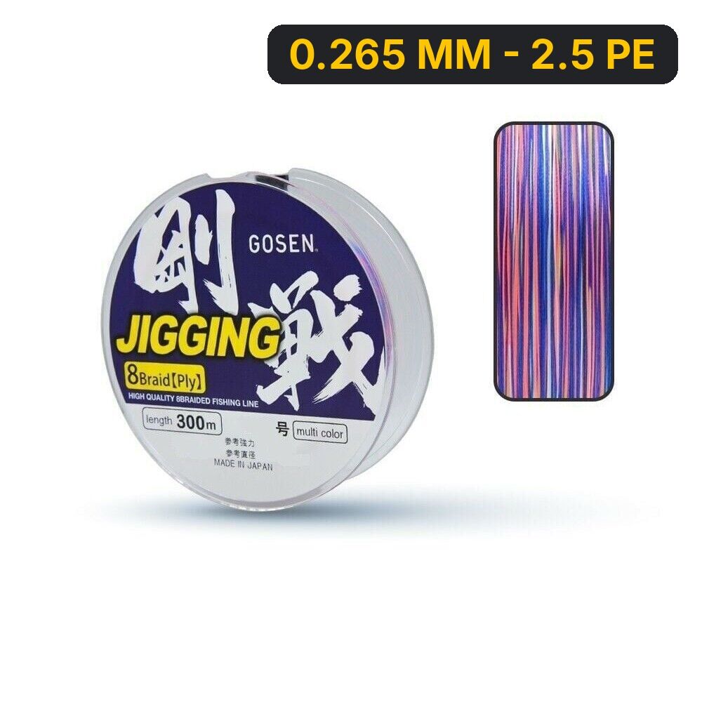 Gosen Jigging Braid PE 8 Örgü Jig ve Tai Rubber İpi 300mt Multi 0.265 MM - 2.5 PE