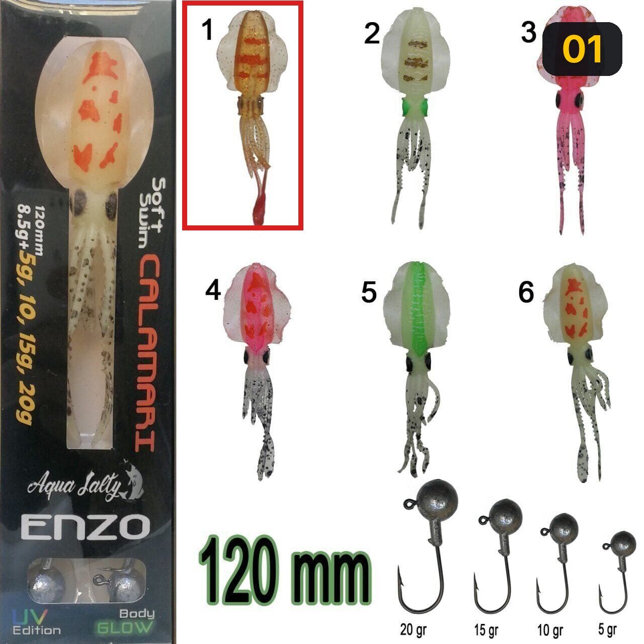 Enzo Soft Swim Calamari 120mm + Jig Head 01
