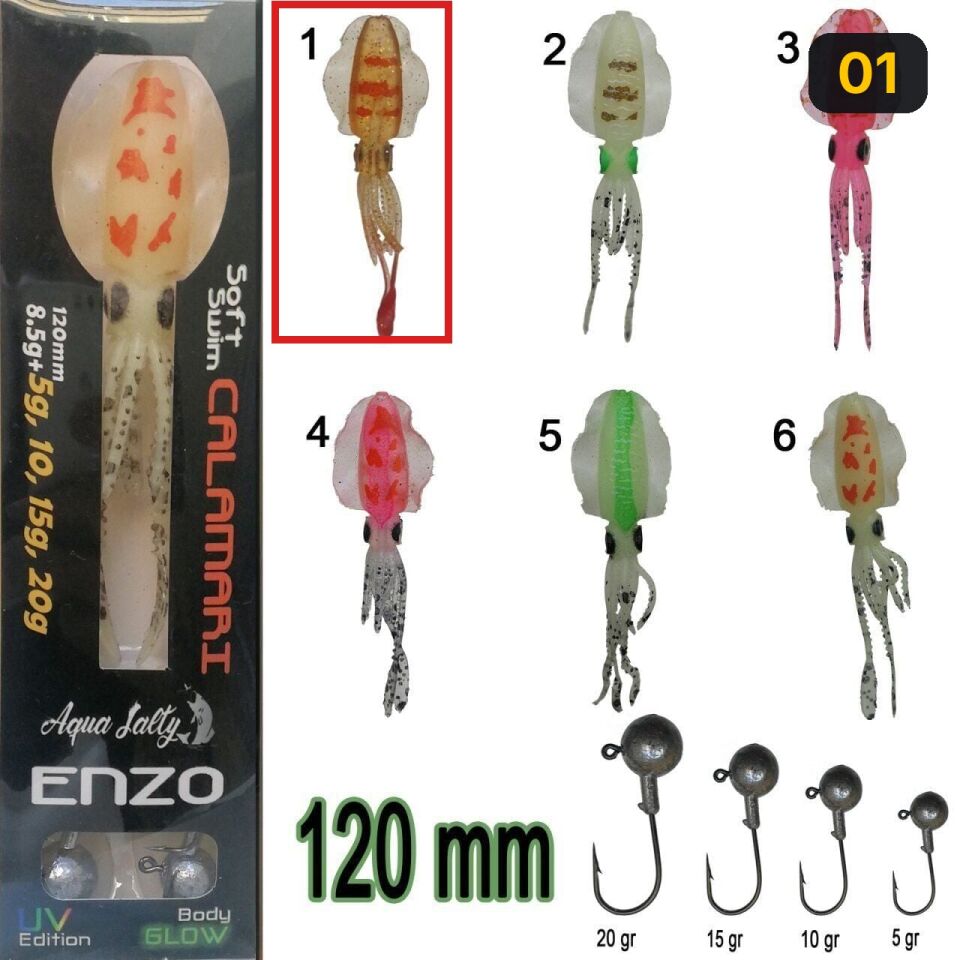 Enzo Soft Swim Calamari 120mm + Jig Head 01