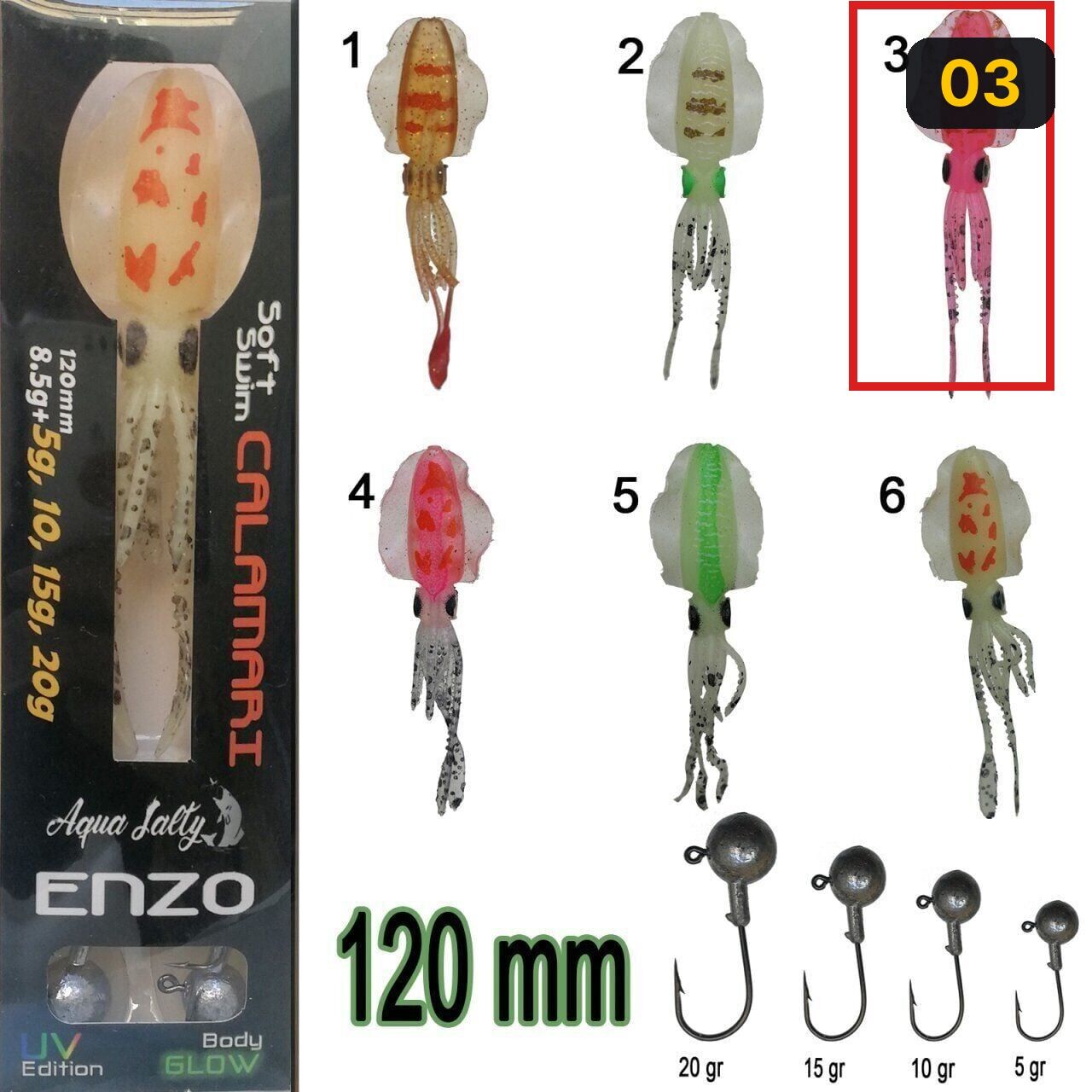 Enzo Soft Swim Calamari 120mm + Jig Head 03