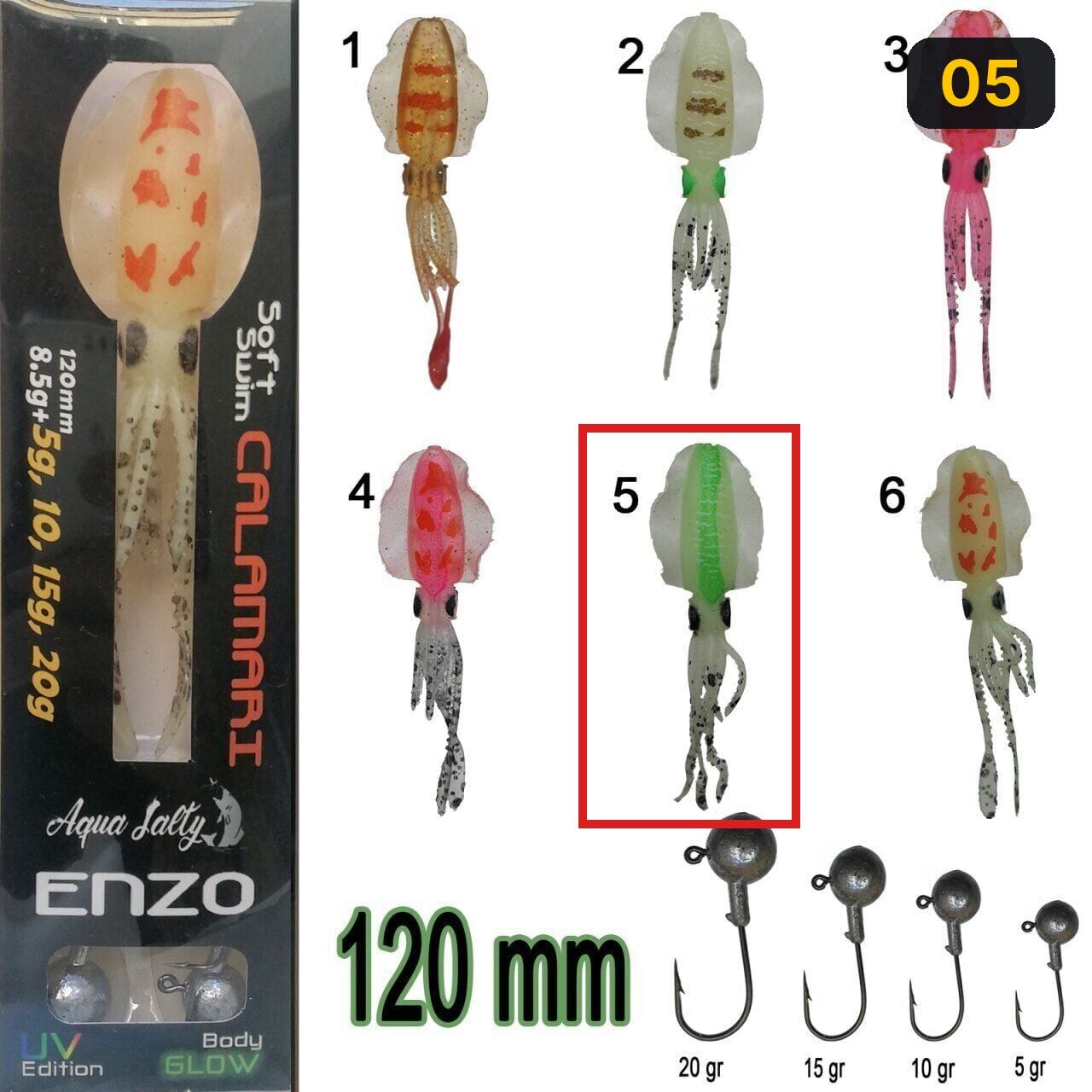 Enzo Soft Swim Calamari 120mm + Jig Head 05