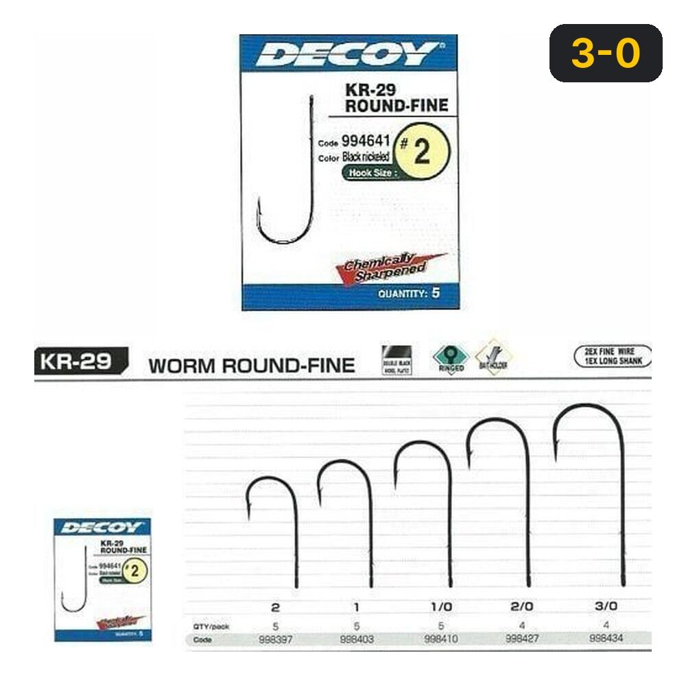 DECOY KR-29 Worm Round Fine Black Nickel Olta iğnesi 3-0