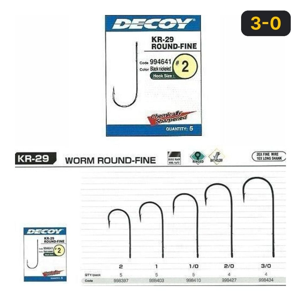 DECOY KR-29 Worm Round Fine Black Nickel Olta iğnesi 3-0