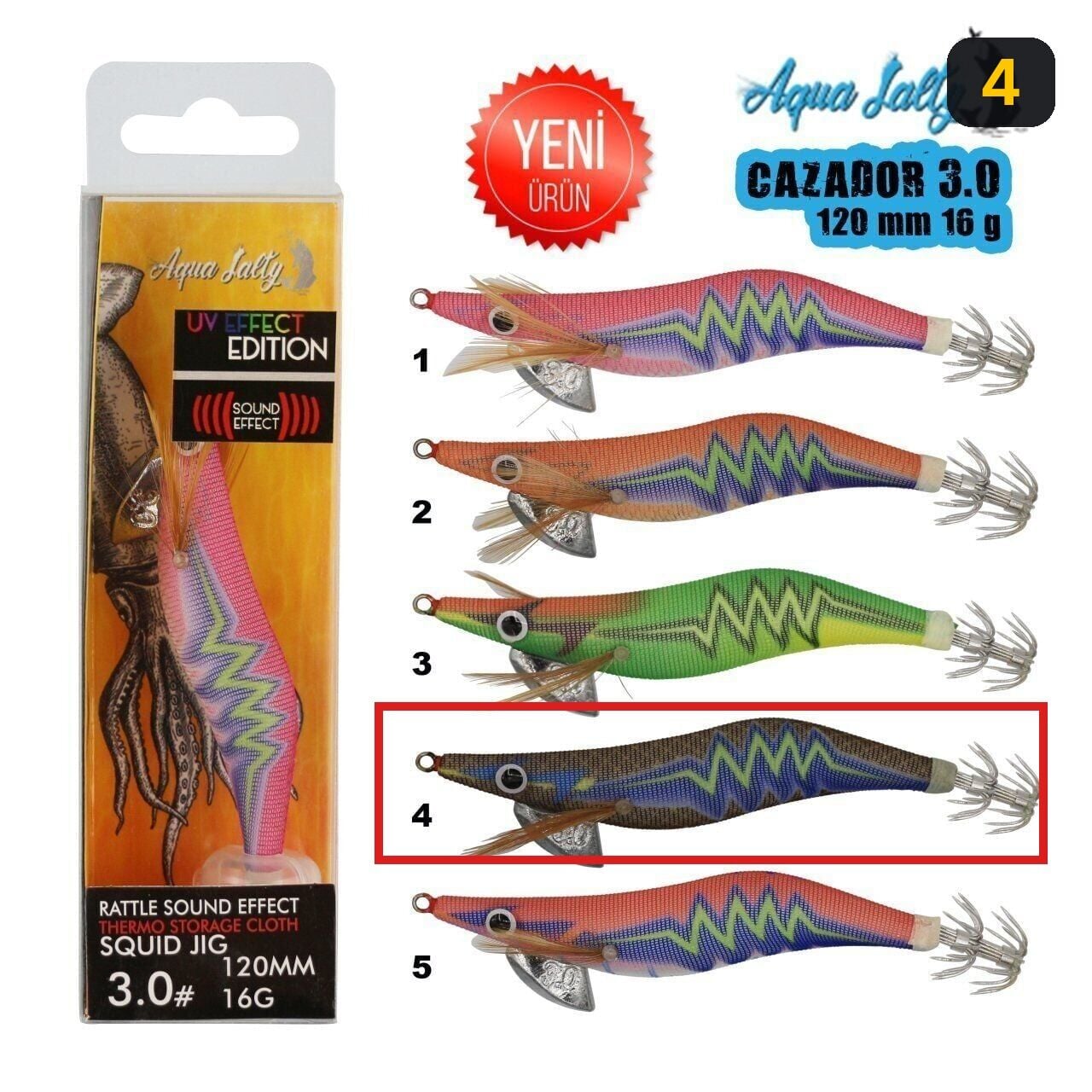 Aqua Salty Cazador Squid Jig Kalamar Zokası 120Mm 16G 3.0 4