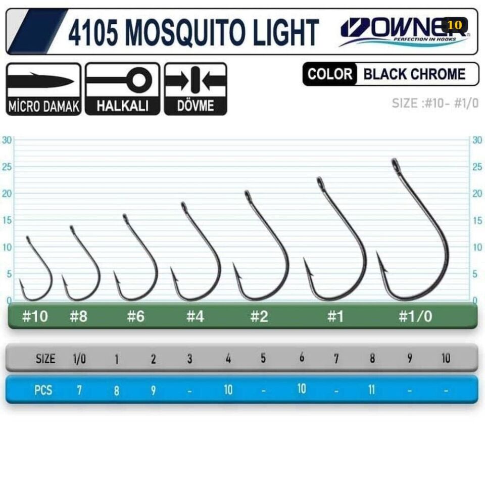 Owner 4105 Musquito Light Black Chrome İğne 10