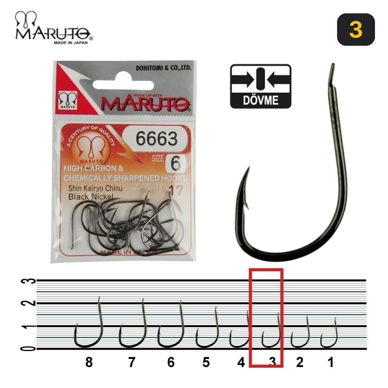 Maruto 6663NS Siyah Nikel Olta İğnesi 3