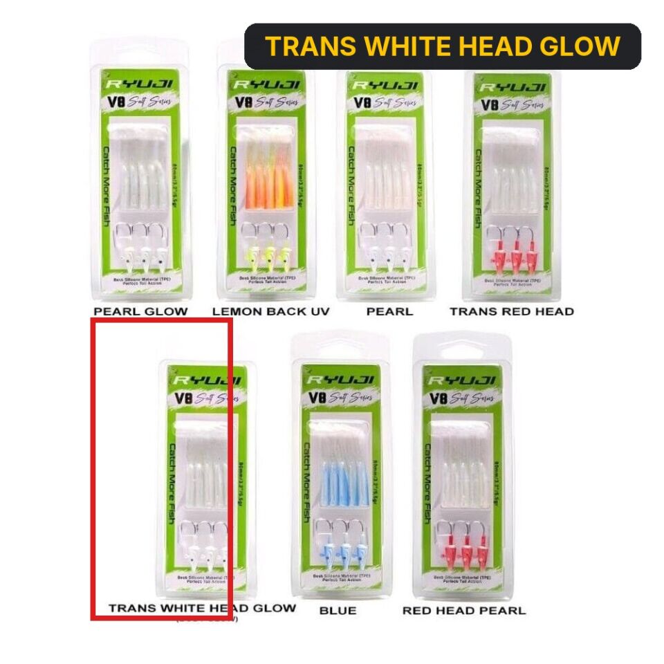 Ryuji V8 8cm 5.5gr Silikon Yem TRANS WHITE HEAD GLOW