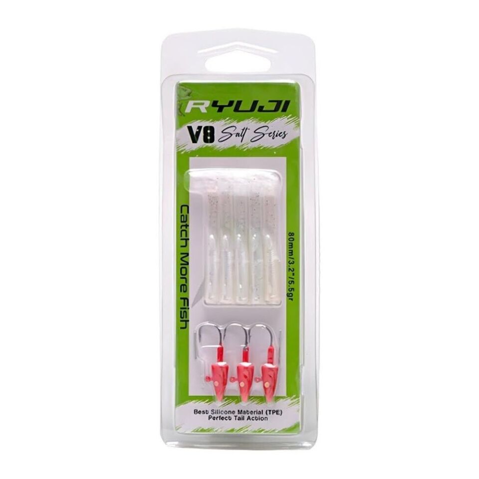 Ryuji V8 8cm 5.5gr Silikon Yem TRANS WHITE HEAD GLOW