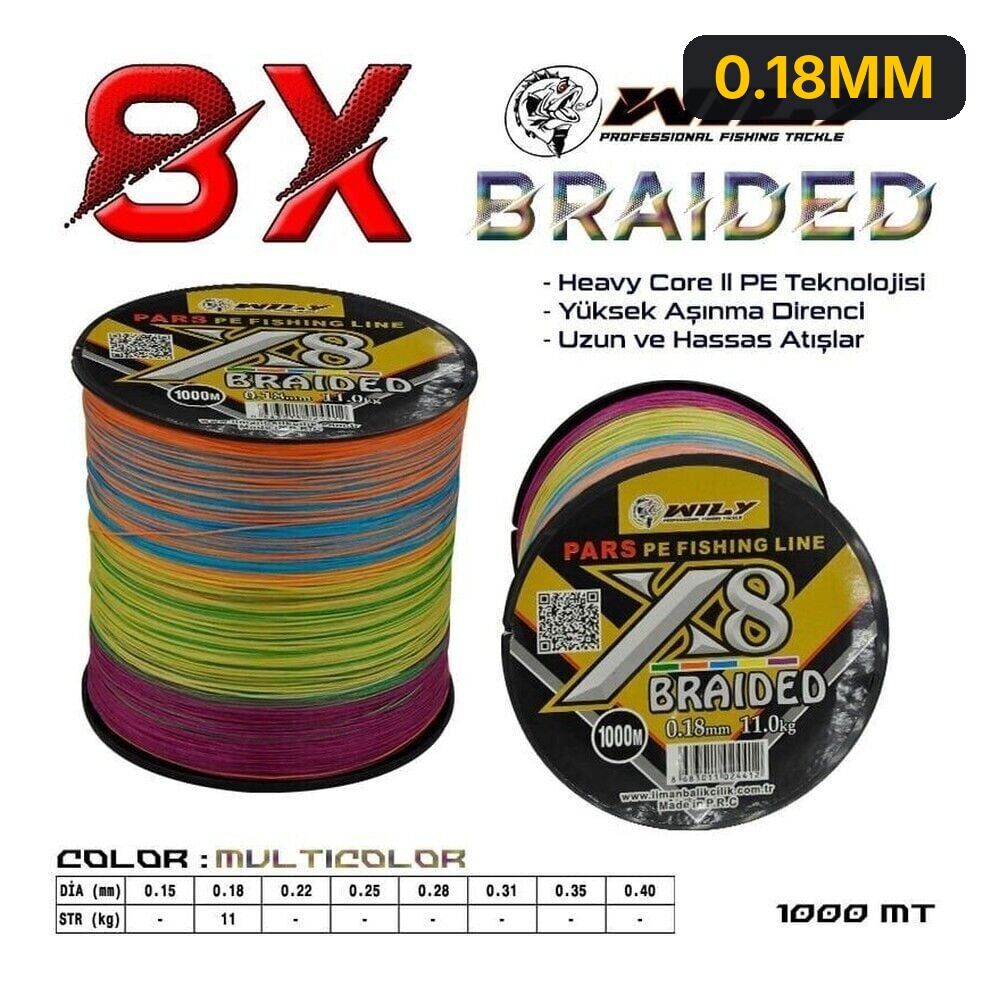 Wily Pars 8 Kat İp Misina 1000 mt Multicolor 0.18MM