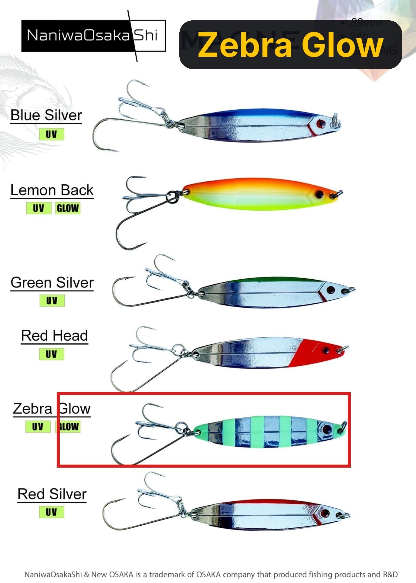 NaniwaOsakaShi Magne Kaşık 8,9CM 28GR Zebra Glow